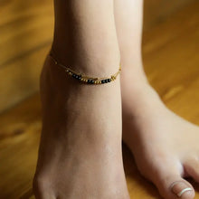 Load image into Gallery viewer, Hilda Lg: Two-in-One Square Beads & Round Beads in Black & Gold Anklet.