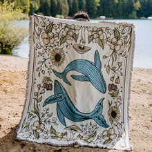 Load image into Gallery viewer, Land And Sea Humpback Whales Woven Blanket 100% Cotton