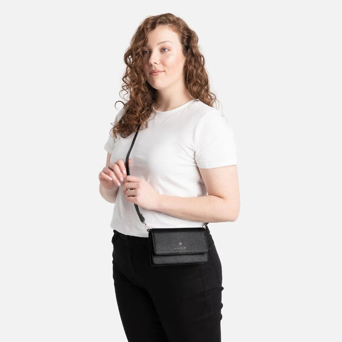 The Tina Wallet with Strap - Black Vegan Leather Wallet - Lambert Bags