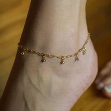 Load image into Gallery viewer, Canari: Mini Paper-Clip Chain Anklet with Satellite Zirconia Charms