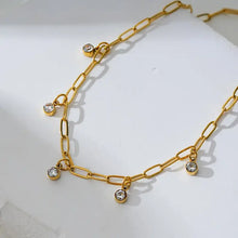 Load image into Gallery viewer, Canari: Mini Paper-Clip Chain Anklet with Satellite Zirconia Charms