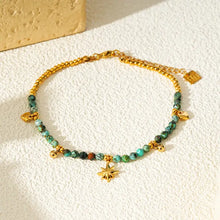 Load image into Gallery viewer, Kavya Lg: Blue Turquoise Stones with Gold Beads & Charms Chain Anklet