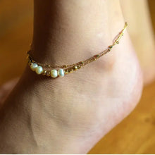 Load image into Gallery viewer, Marenta Lg: Gilded Harmony Chain Anklet with Gold Beads and Freshwater Pearls
