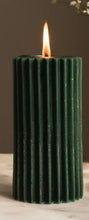 Load image into Gallery viewer, Forest Green Beeswax Fluted Pillar Candle