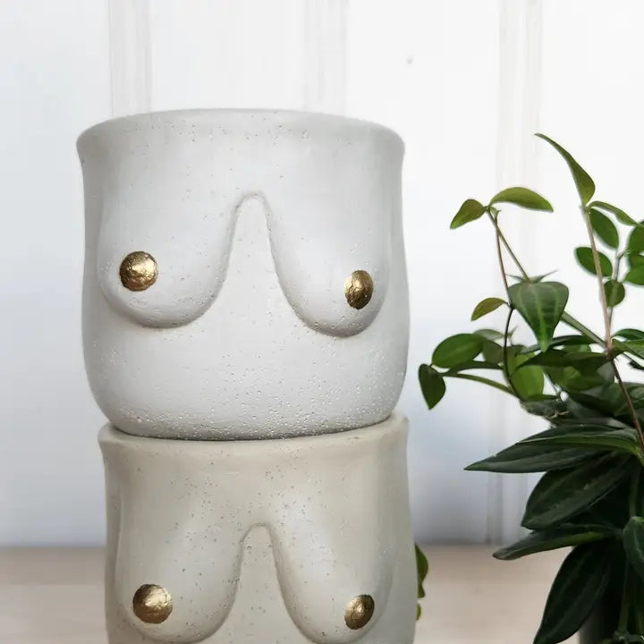 Golden Boob Concrete Indoor Plant Pot - White