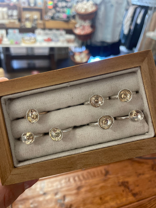 Silver Bowl Ring with Gold Resting Moon