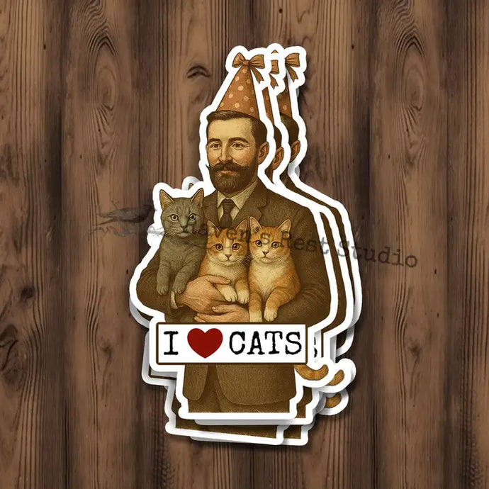 Man with Three Cats - Sticker