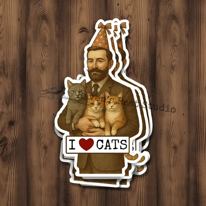 Man with Three Cats - Sticker
