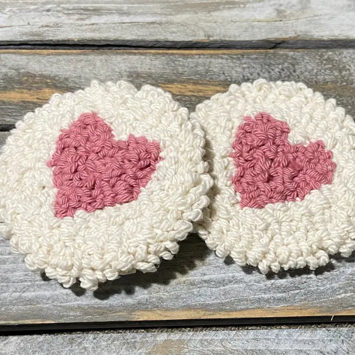 Car Cup Holder Mug Rug S/2- Pink Hearts