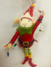 Load image into Gallery viewer, Assorted Felted Elf Mouse Holding String of Lights or presents Ornament