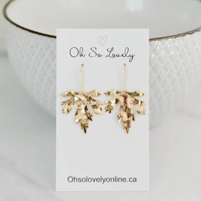 Margaret Maple Leaf Drop Earrings - Yellow Gold - Oh So Lovely