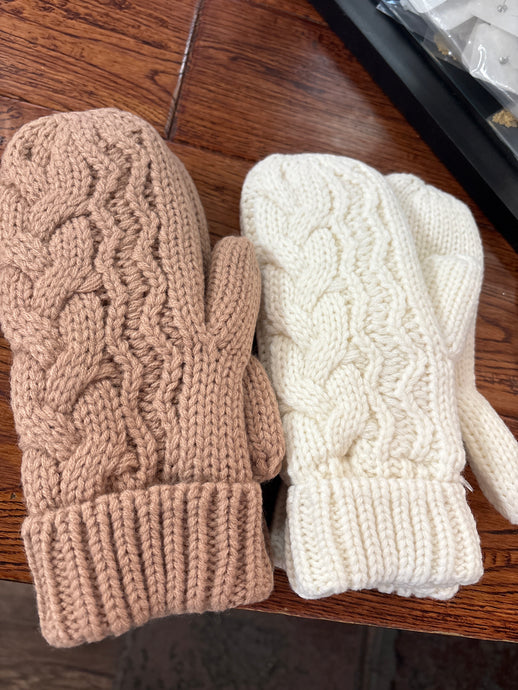 Marshmallow Cable Lined Mitts - Assorted Colours - Orb