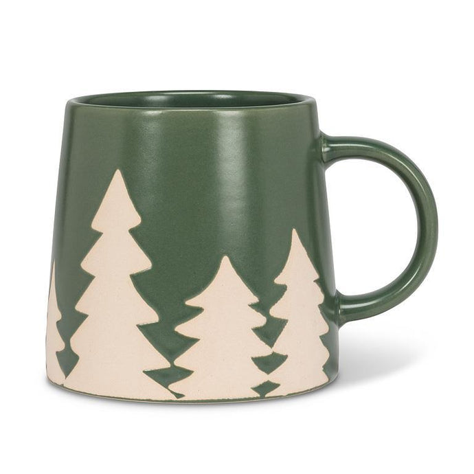 Wide Base Mug with Pine Trees Green
