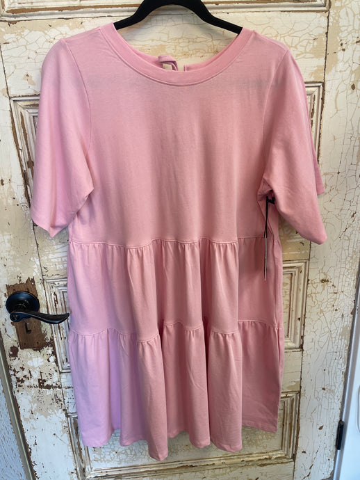 Tiered T Shirt Dress with Bows - Powder Pink - Brunette The Label