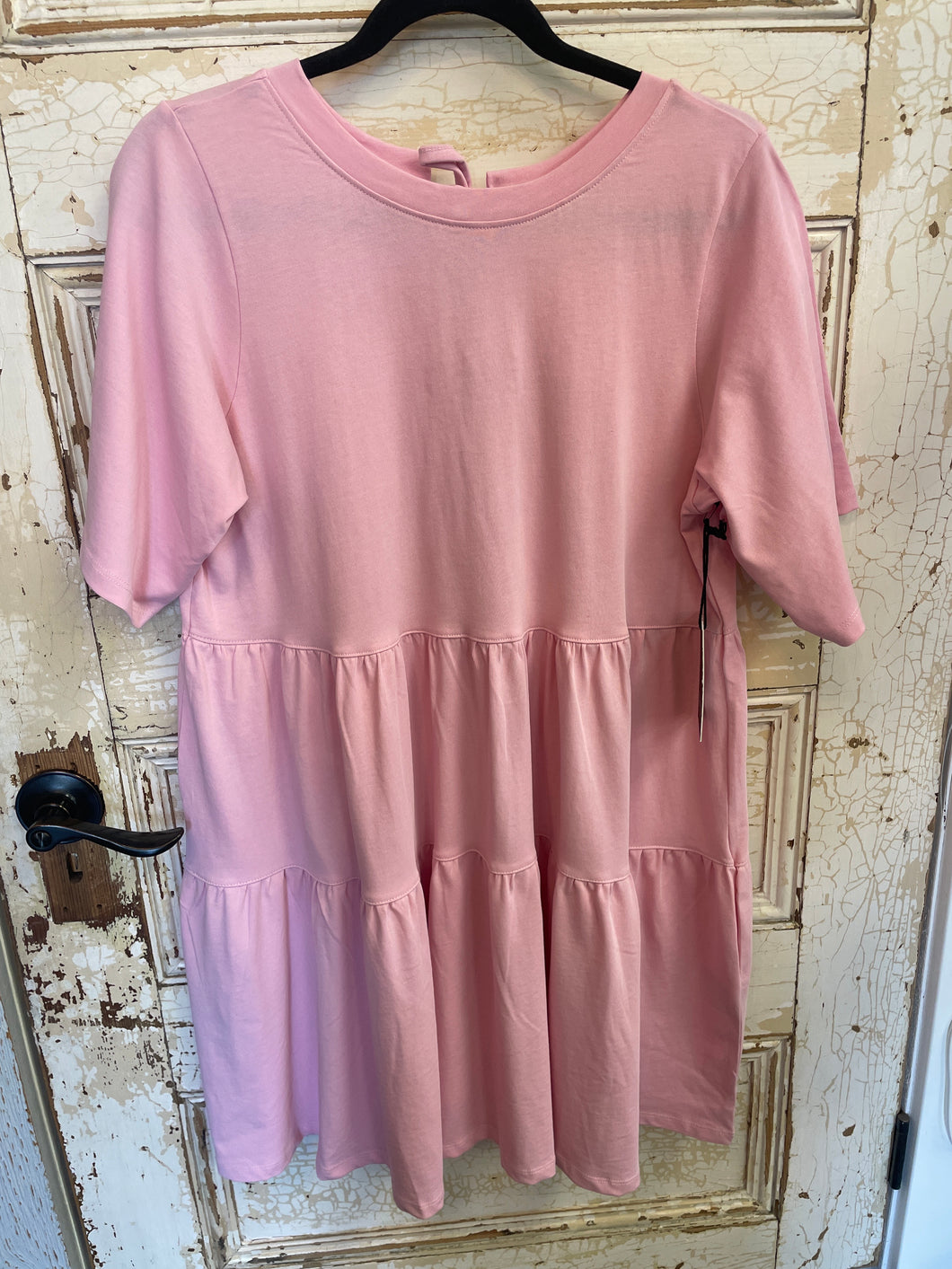 Tiered T Shirt Dress with Bows - Powder Pink - Brunette The Label