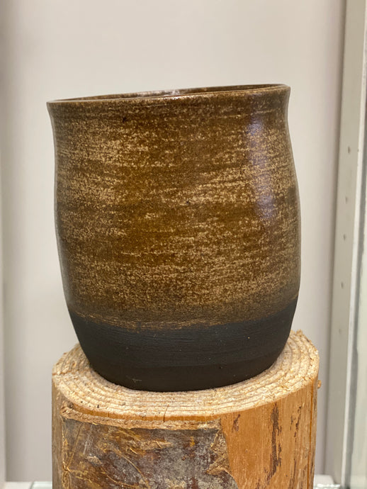 Large Brown and Black Pottery Tumbler
