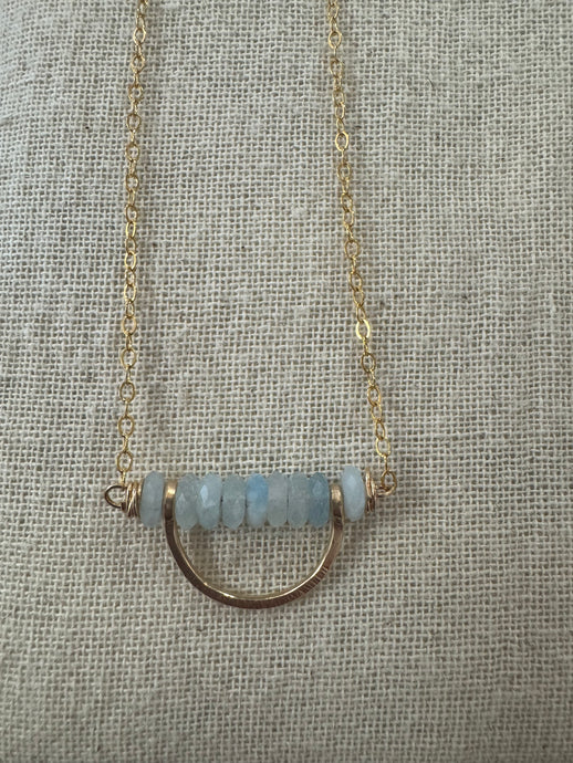 Half Moon Necklace with Precious Beads - Gold Filled