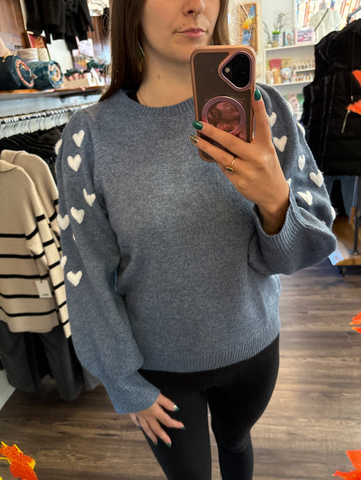 Revello Sweater - Blue With White Hearts