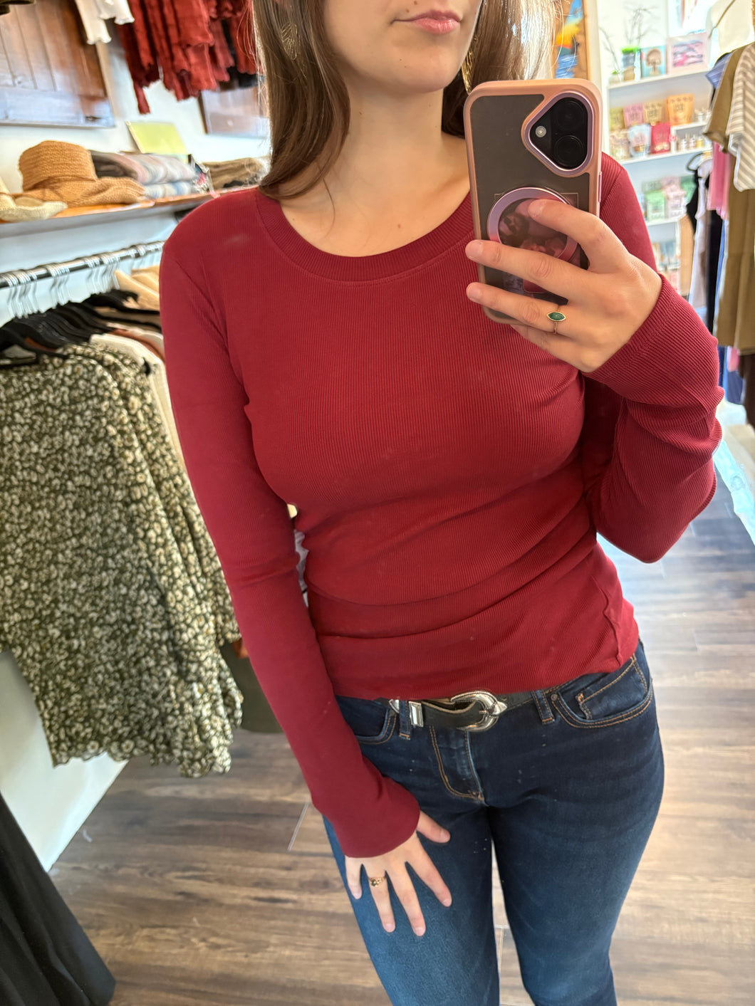 Ribbed Fitted Long Sleeve Burgundy - Brunette The Label