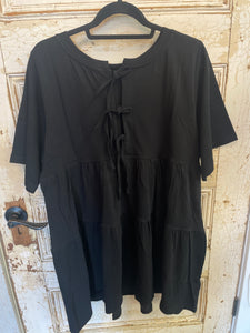 Tiered T Shirt Dress with Bows - Black - Brunette The Label