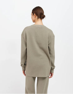 Waffle Knit Long Sleeve Boxy Tee - Olive - Brunette The Label