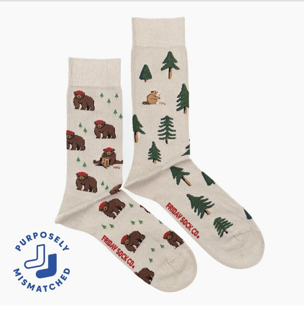 Men's Bear in Hat & Trees Purposely Mismatched Socks - Friday Sock Co.