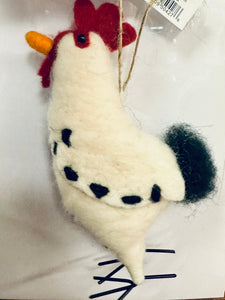 Wool/ Felt Rooster and Hen Ornaments