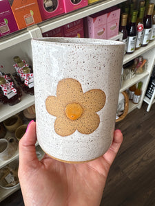 White Tumbler with Big Daisy - Pottery
