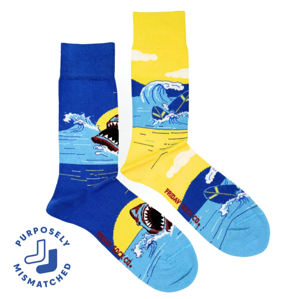Men's Shark & Surfboard Purposefully Mismatched Socks - Friday Sock Co.