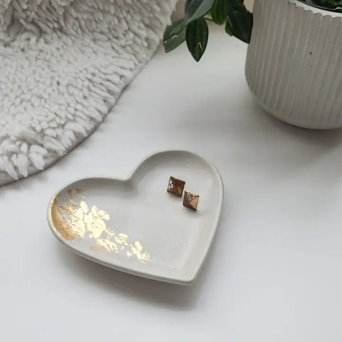Heart with Gold Accent Concrete Jewelry Tray