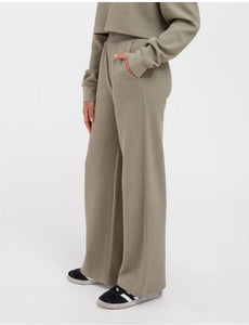 Waffle Knit Wide Leg Pant - Olive - Brunette The Label