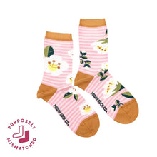 Load image into Gallery viewer, Women's Pink Stripe Floral Socks - Friday Sock Co.