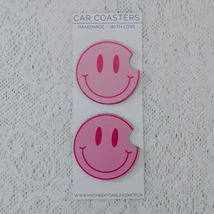 Smiley Face Car Coaster Set of 2