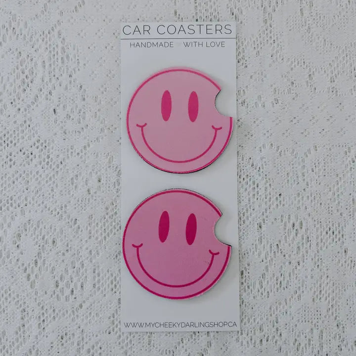 Smiley Face Car Coaster Set of 2