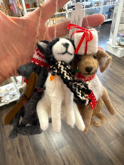 Wool Felted Dog Ornament Assorted