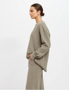 Waffle Knit Long Sleeve Boxy Tee - Olive - Brunette The Label