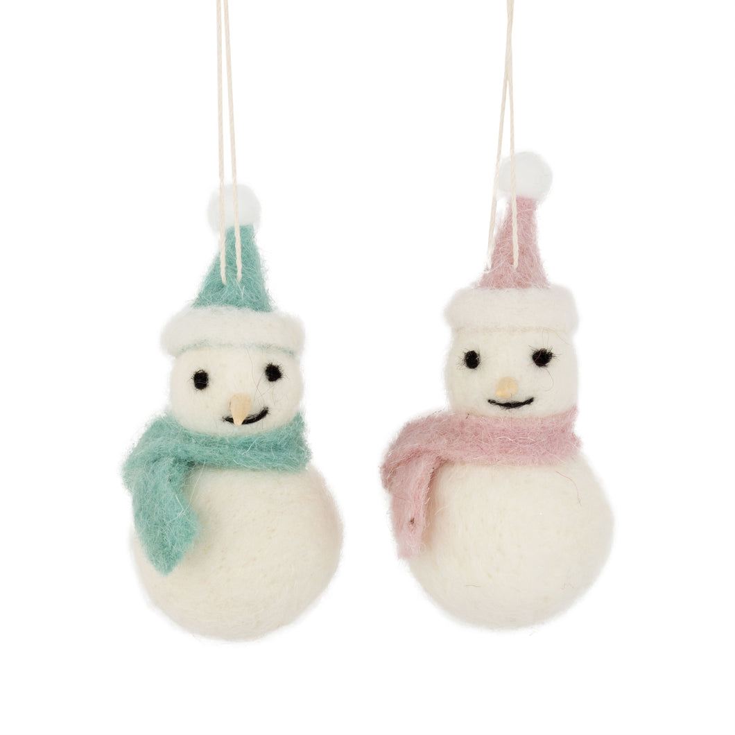 Assorted Felt Snowman Ornaments with Pastel Scarf and Hat