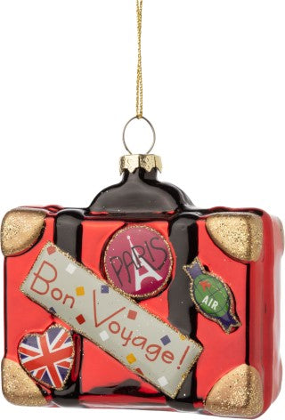 Glass Bon Voyage Suitcase Ornament