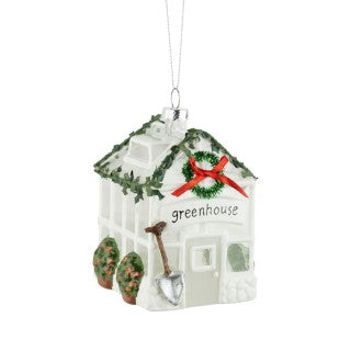 White Glass Greenhouse Ornament