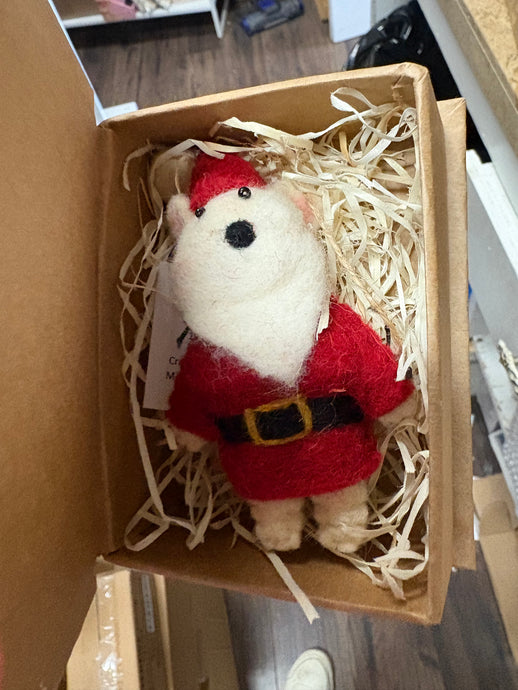Handmade Felted Mouse In Christmas Outfits In A Book