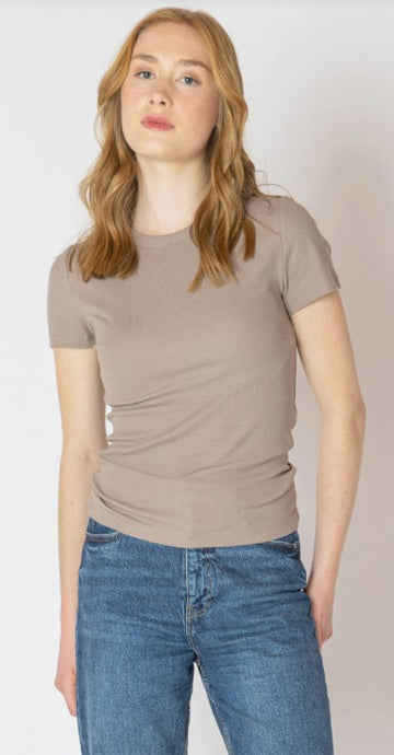 Basic Ribbed Tee - Almond