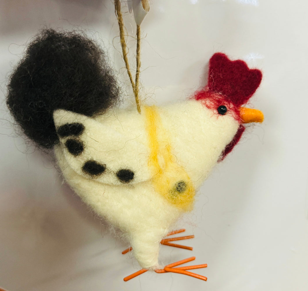 Wool/ Felt Rooster and Hen Ornaments