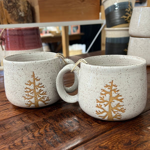White Speckled and Beige Tree Mug - Pottery
