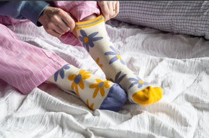 Women's Purple & Yellow Flower Socks - Friday Sock Co.