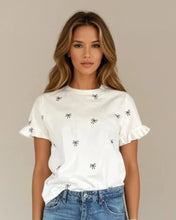 Load image into Gallery viewer, Elode Ruffle Cuff Bow Tee