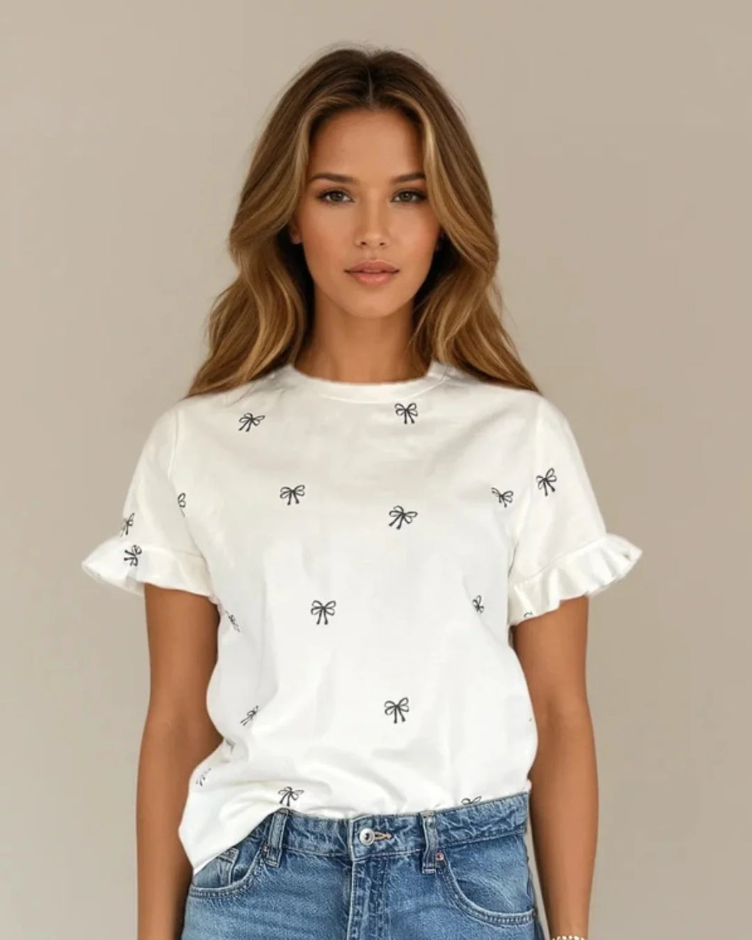 Elode Ruffle Cuff Bow Tee
