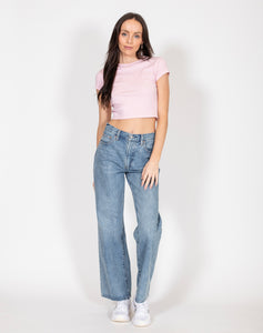 Cropped Ribbed Fitted Tee - Bubble Gum - Brunette The Label