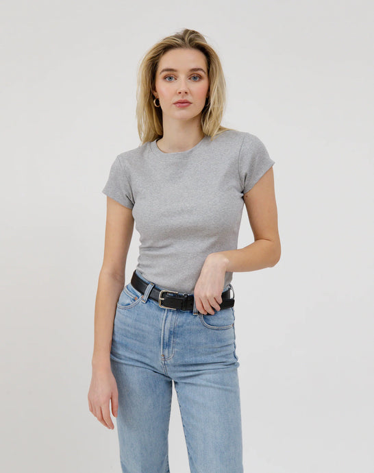 Ribbed Fitted Grey Tee - Brunette The Label