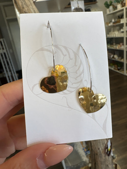 Brass Heart Earrings - Elements Gallery