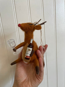 Felt Reindeer with Wine Glass Ornaments